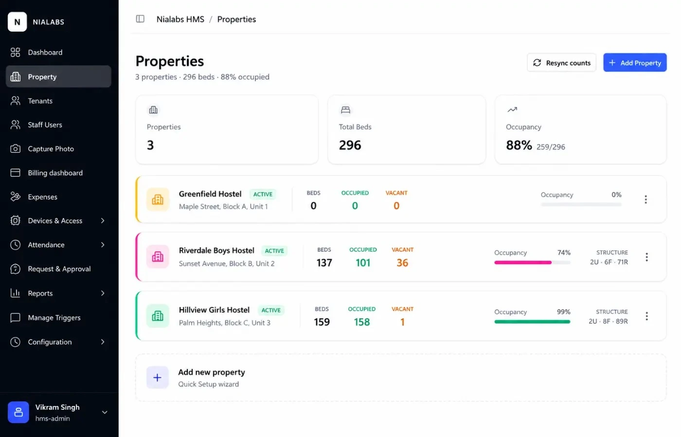 HMS Mobile App – Admin and Tenant Dashboard