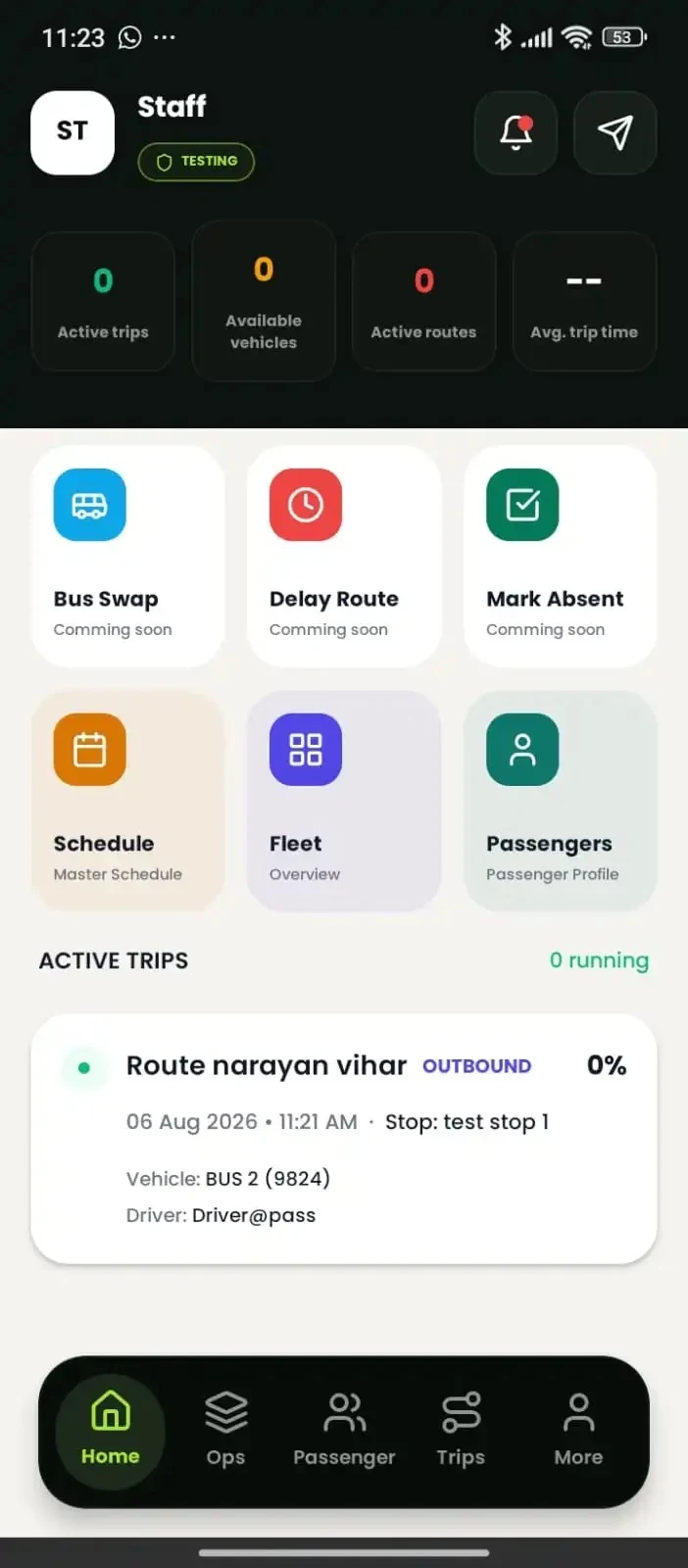 NIA Transport admin dashboard mobile app