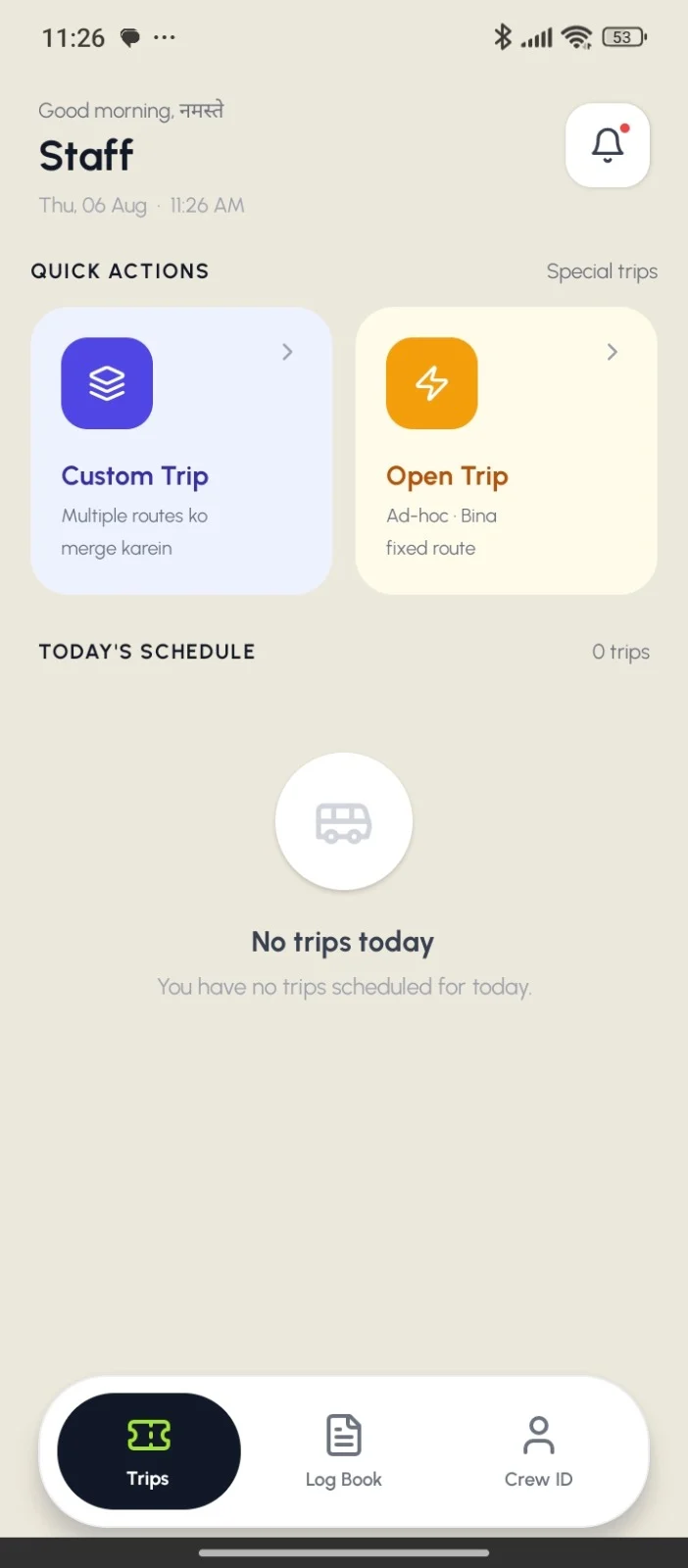 NIA Transport driver trip console mobile app