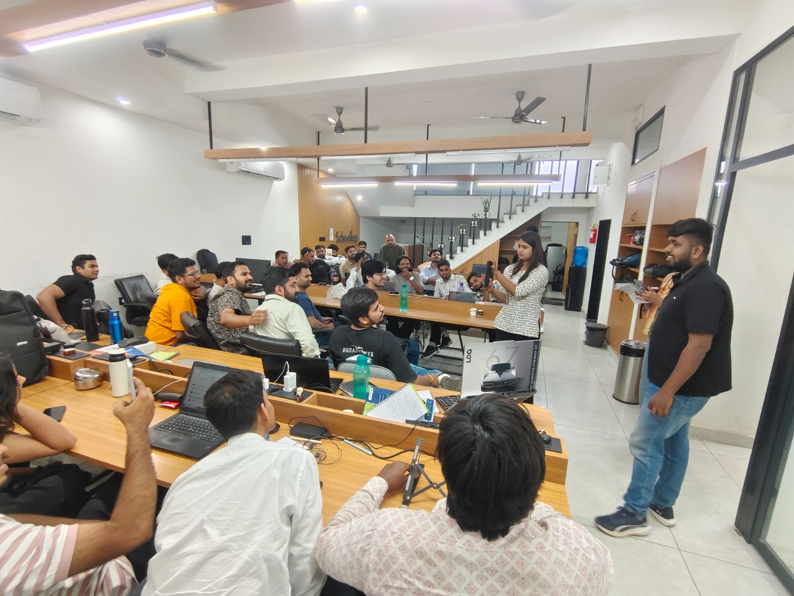 The team gathered at the office
