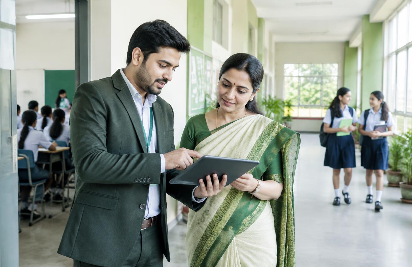 A Schoollog partner consulting with a school leader